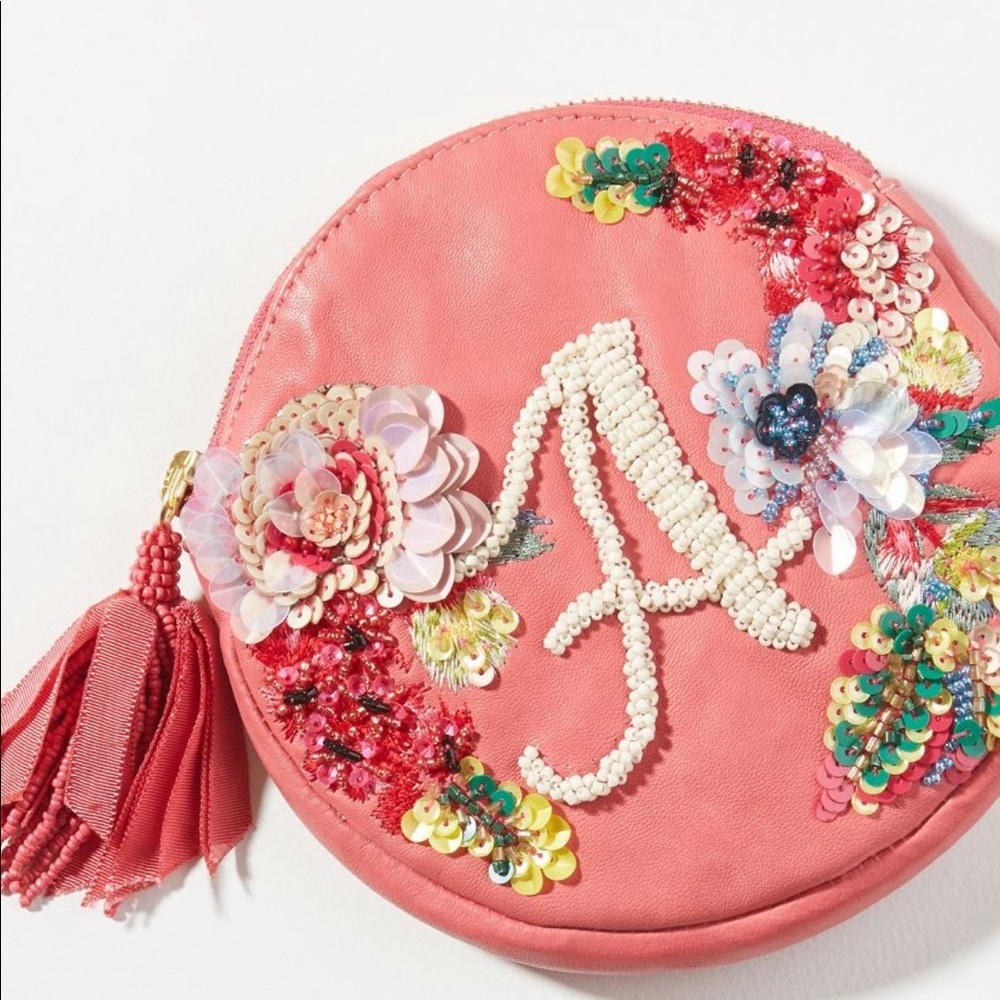 Anthropologie ~ Embellished Leather Monogram Pouch
